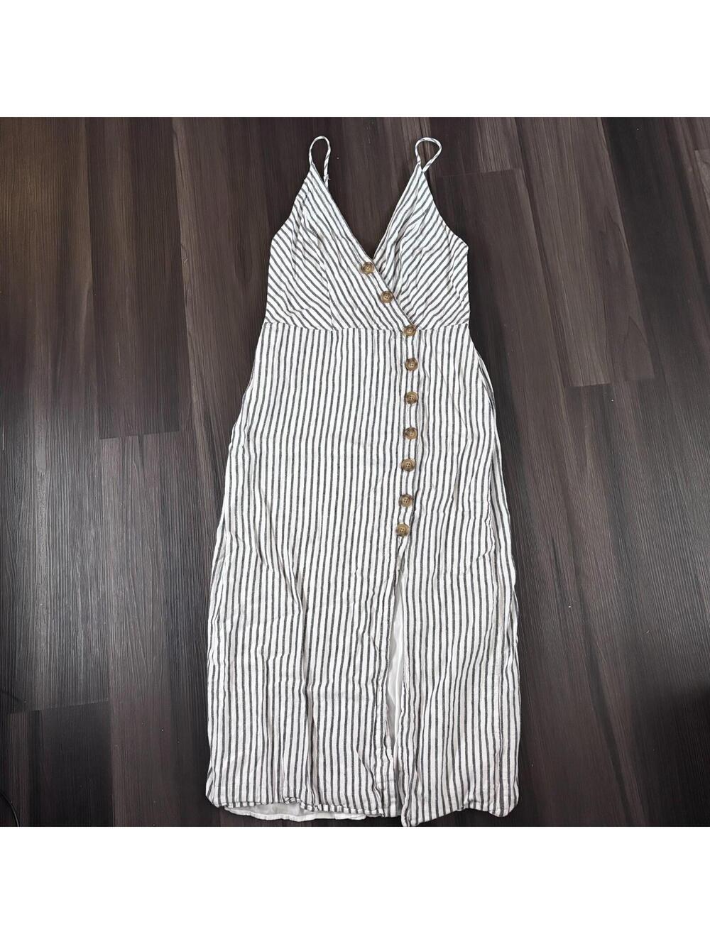 Urban Outfitters BDG Linen Blend Midi Dress Women's Size Medium Striped Gray